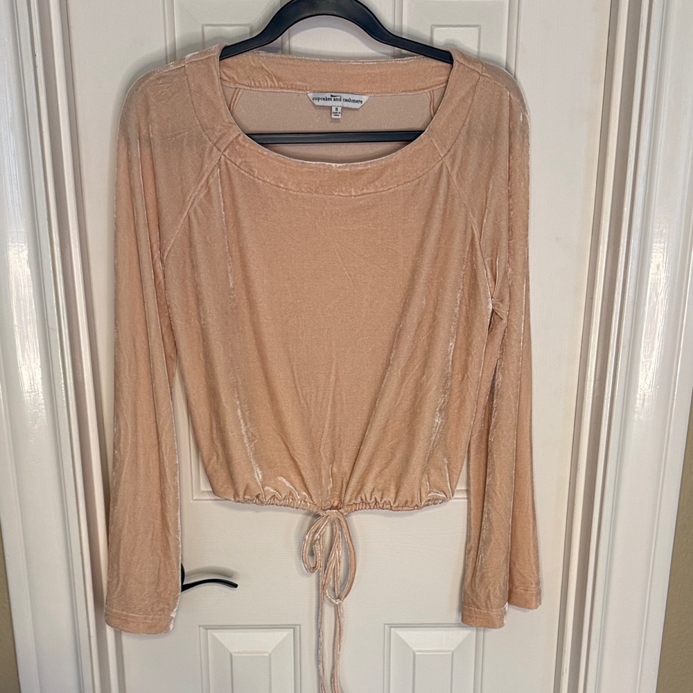 cupcakes & cashmere Light Pink Velvet Long Sleeve Top